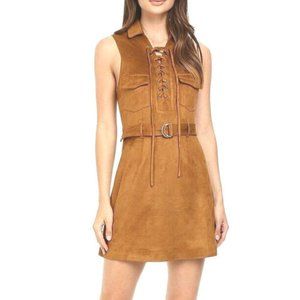 Lovers + Friends Brown Belted Sleeveless Dress Lace Top XS